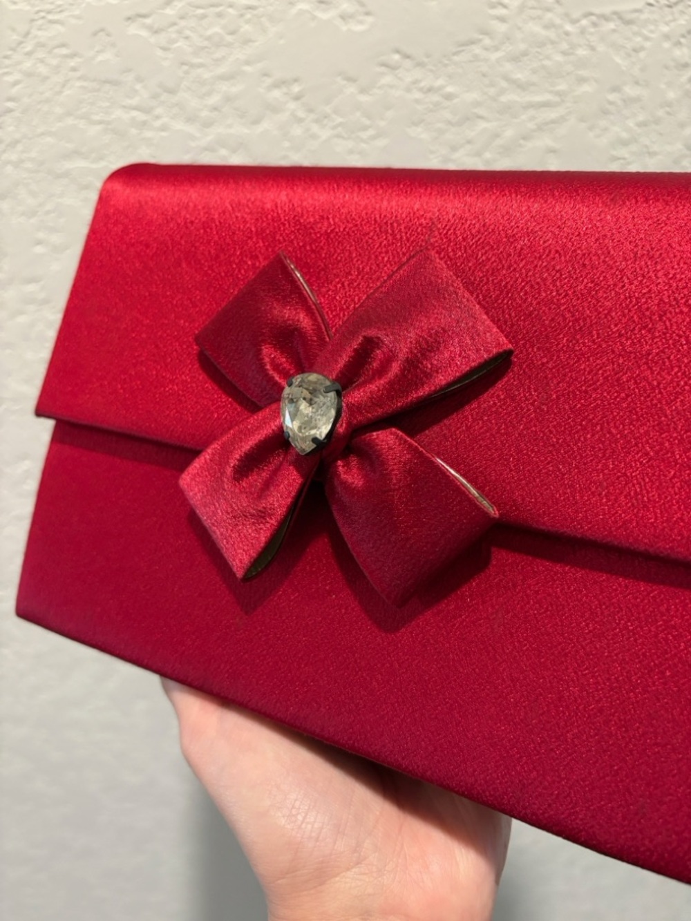 Yves Saint Laurent Red Satin
Bow Clutch with Crystal Accent - Picture 10 of 15